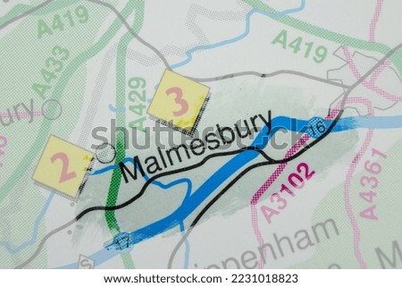 Malmesbury, United Kingdom atlas map town name - paint