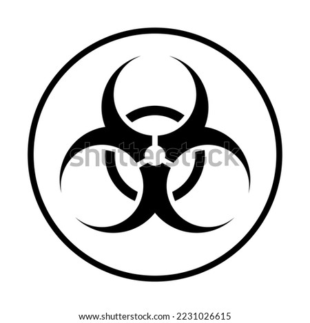 Round Black and White Warning Sign with Biological Hazard or Biohazard Symbol Icon in a Circle. Vector Image.