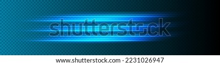 Straight fast light. Vector blue glowing lines air flow effect. Acceleration speed motion. Horizontal rays of light. Isolated on transparent background. Royalty-Free Stock Photo #2231026947