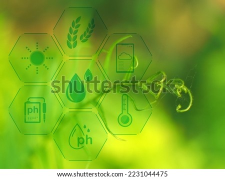 Technology concept with environment on green leaf background.