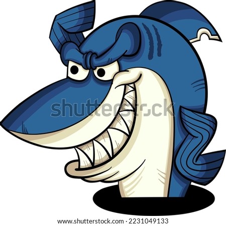 funny shark cartoon. vector clip art illustration of shark.