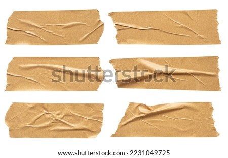 Brown adhesive paper tape set isolated on white background