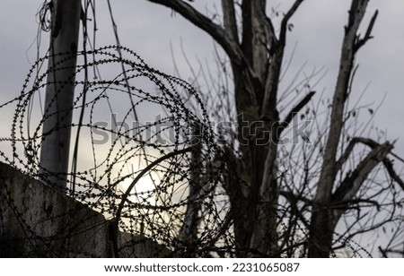 barbed wire fence against the sky war in Ukraine with Russia