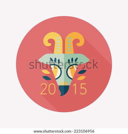 Chinese New Year flat icon with long shadow,eps10, Chinese Zodiac Year of the Goat, 2015