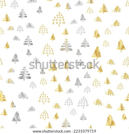 Seamless pattern with stylized hand drawn doodle Christmas trees. Vector christmas texture