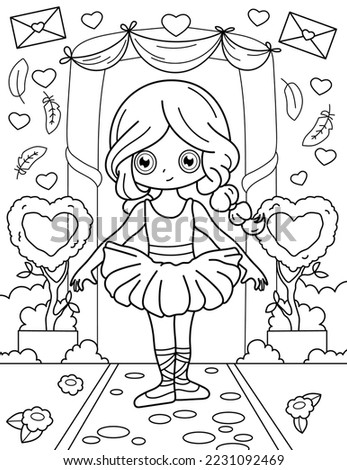 Ballerina at the wedding. Coloring book with ballerina. Dancing. Black and white vector illustration.