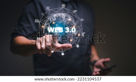 Web 3.0 concept image with a man using a laptop. Technology and WEB 3.0 concept. Royalty-Free Stock Photo #2231104537
