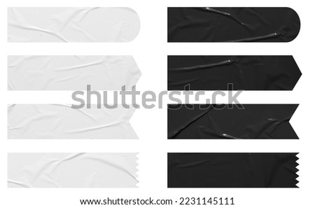 Set of banner Black and White stickers mock up. Blank tags labels of different shapes, isolated on white background with clipping path Royalty-Free Stock Photo #2231145111