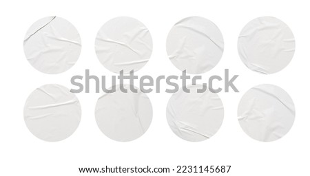 Set of round white paper stickers mock up blank tags labels, isolated on white background with clipping path Royalty-Free Stock Photo #2231145687
