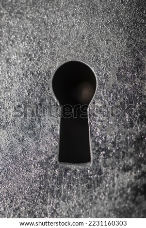 Black and white photo of a rusty metallic keyhole isolated on the white background Royalty-Free Stock Photo #2231160303