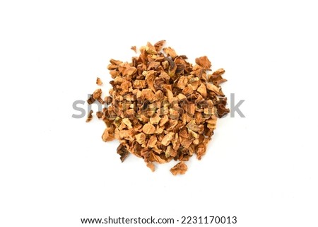 organic dried apple chips on white background high res stock images. dehydrated apple pieces. coarse cuts. sweet fruits.snacks. 