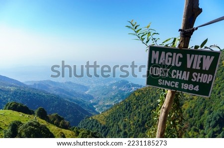 Arial View of Dharamshala from Magic View Cafe, Triund Hill, Indrahar Pass Trail, Dauladhar Range, Himachal Pradesh, India Royalty-Free Stock Photo #2231185273