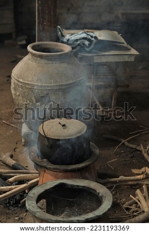 Cooking equipment in kitchen at the village. Peralatan dapur jadul di desa