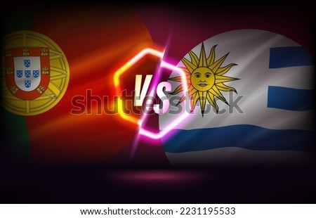 Portugal versus Uruguay game template. 3d vector illustration with neon effect