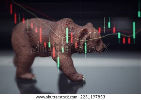bull and bear market concept with stock chart digital crisis red price drop down chart fall, stock market bear finance risk trend investment business and money losing moving economic