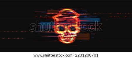 Glitch sign skull. Abstract noise shape, hacked system, error signal, technical problem. Vector illustration.