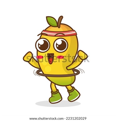 Character Illustration of mango fruit playing hula hoop