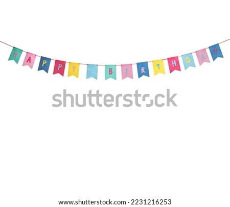 Birthday decoration, happy birthday flags, isolated on white background