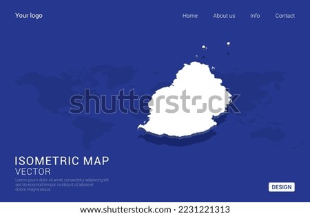 Mauritius map white on dark blue background 3d isometric vector illustration.