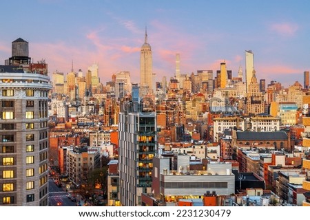 New York City, USA midtown Manhattan skyline at dusk. Royalty-Free Stock Photo #2231230479