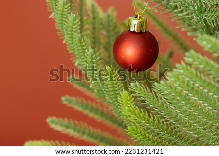 Christmas tree and ornaments background, colorful still life