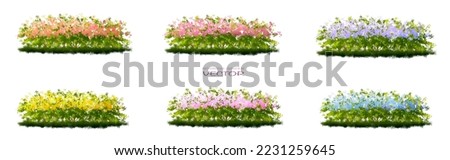 Vector watercolor blooming flower,tree or grass side view isolated on white background for landscape and architecture drawing,elements for environment and garden,botanical for section in spring