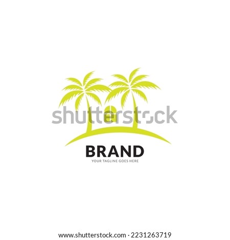 Palm House Tree Home Logo Vector Icon Illustration