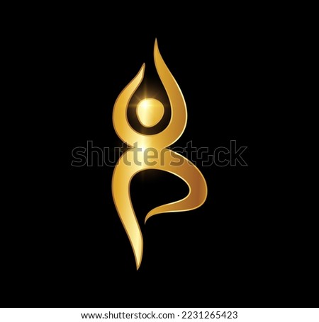A vector illustration of Golden Luxury Yoga Vector Icon in black background with gold shine effect, spa and meditation logo icon