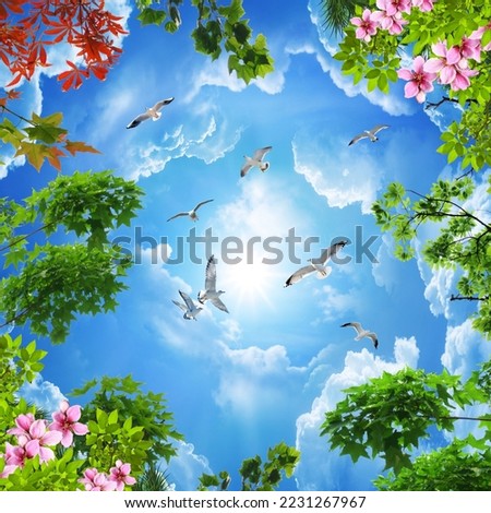 Beautiful sky and clouds with flowers modern design ceiling decoration
