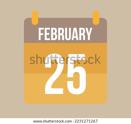 25 february calendar date. Calendar icon for february in orange. Vector for holidays, anniversaries and celebrations