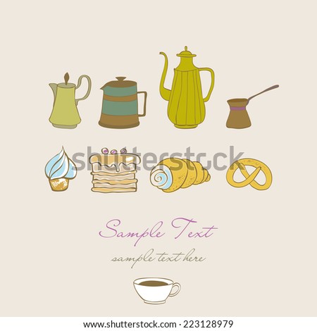 hand drawing coffee tea and sweet  food set