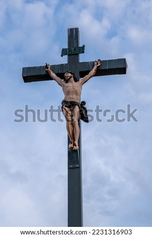 Statue of Jesus on the cross in Le Treport, France, Normandy