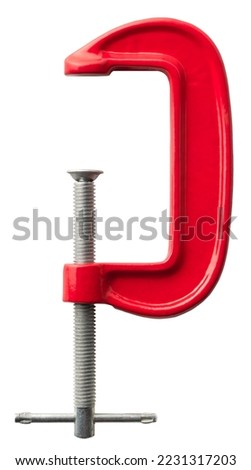 Single red screw clamp, carpenter or locksmith tool, isolated on white background Royalty-Free Stock Photo #2231317203