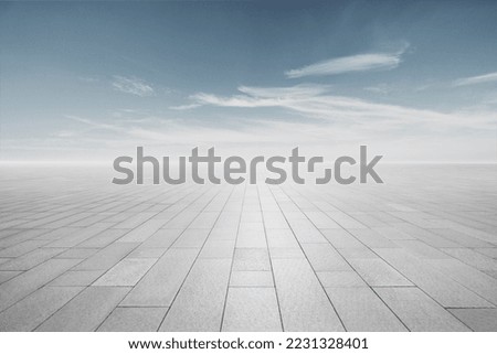 Marble floor with backlight and blue sky and white clouds
