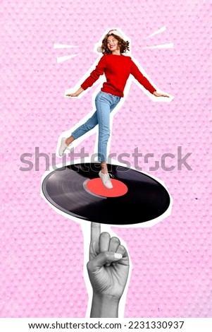 Photo cartoon comics sketch collage picture of crazy dreamy santa assistant dancing vinyl dance floor isolated drawing background