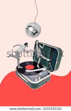 Creative abstract collage template graphics image of happy smiling lady guy having fun vintage style party isolated drawing background