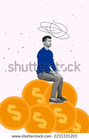 Creative photo 3d collage artwork postcard poster of minded man thinking improve increase budget isolated on painting background