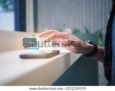 network concept with smart phone. Businessman laptop using ,Social, media, Marketing concept. Young man using smart phone.