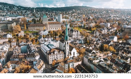 Zurich - aerial view on Zurich, Switzerland. Swiss city view. Royalty-Free Stock Photo #2231343753