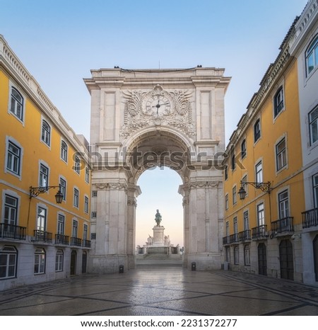 Rua Augusta and Rua Augusta Arch with King Dom Jose I Statue on background - Lisbon, Portugal Royalty-Free Stock Photo #2231372277