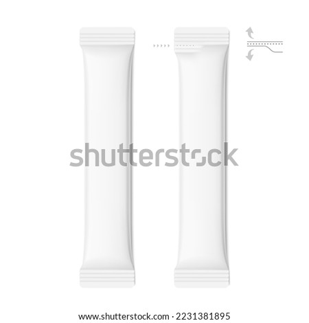 Blank stick pack mockups. Front view. Vector illustration isolated on white background. Can be use for food, medicine, cosmetic and etc. EPS10.	 Royalty-Free Stock Photo #2231381895