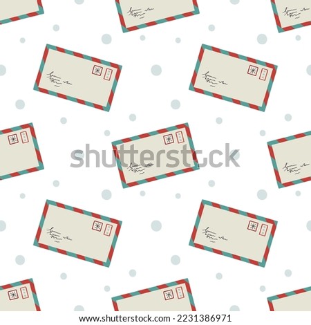 Paper letter with best wishes. Winter greeting seamless pattern. 