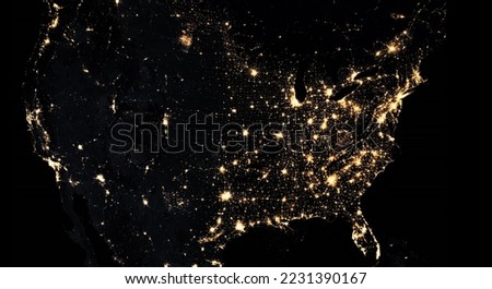 Night America with city lights, view from space. Royalty-Free Stock Photo #2231390167