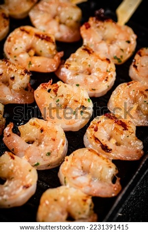 Delicious grilled shrimp. Macro background. High quality photo