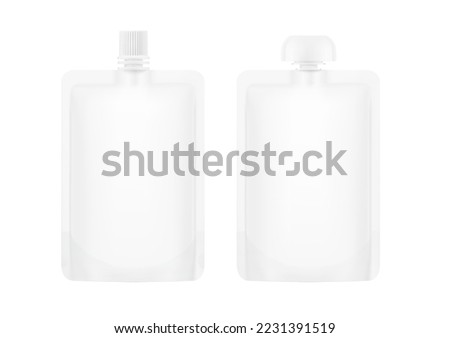 Pouch bag with center spouts mockup. Vector illustration isolated on white background. Front view. Can be use for template your design, presentation, promo, ad. EPS10.	 Royalty-Free Stock Photo #2231391519