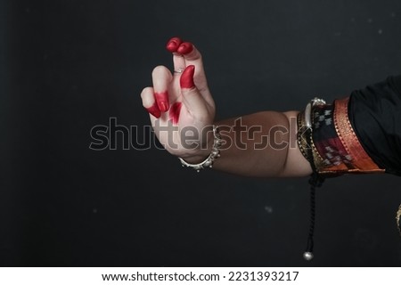 Close up of Hand gestures of an Odissi dancer. Indian classical dance forms. hand mudras. 