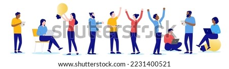 Casual office people vector set - Collection of flat design characters doing work, coming up with ideas and cheering, on white background