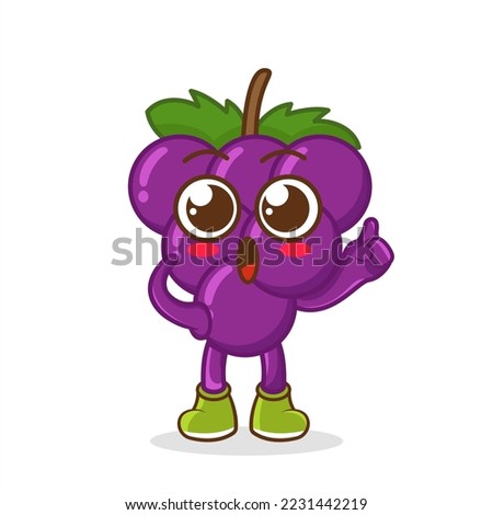Illustration of a cute grape character raising one hand. grape teacher vector. cartoon character