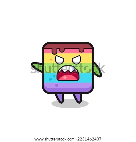 cute rainbow cake cartoon in a very angry pose , cute style design for t shirt, sticker, logo element