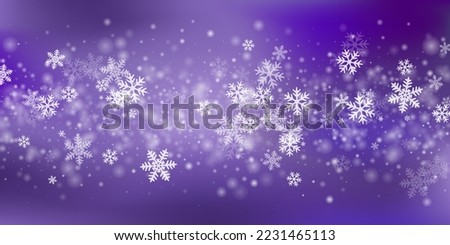White heavy snowflakes background. Winter dust freeze particles. Snowfall sky white purple illustration. Blurred snowflakes january vector. Snow hurricane scenery.